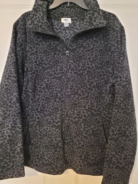 Old Navy Leopard Black and Gray Fleece Zip Jacket XL